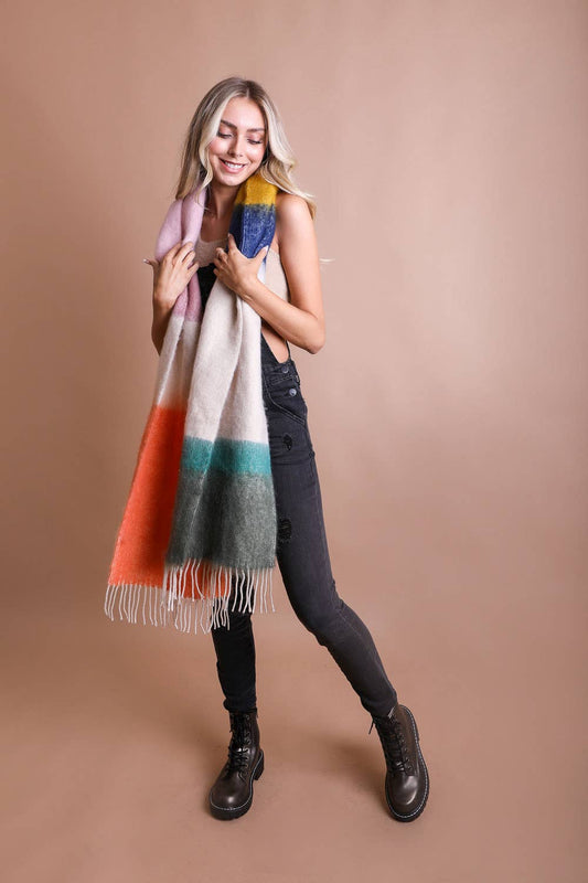 Leto Accessories - Winter Color Block Faux Mohair Scarf - Christmas 2024🎄